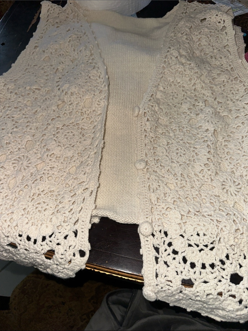 Cream Crochet Front-Button Women’s Sweater Cardigan